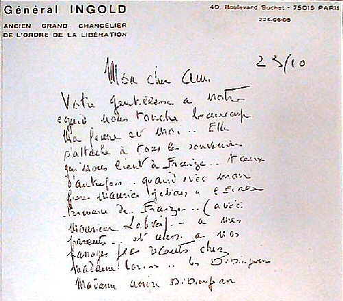 La lettre ci-dessus, adressée en 1971 à un notable fraxinien, 
témoigne de l'attachement de François et son épouse à Fraize.